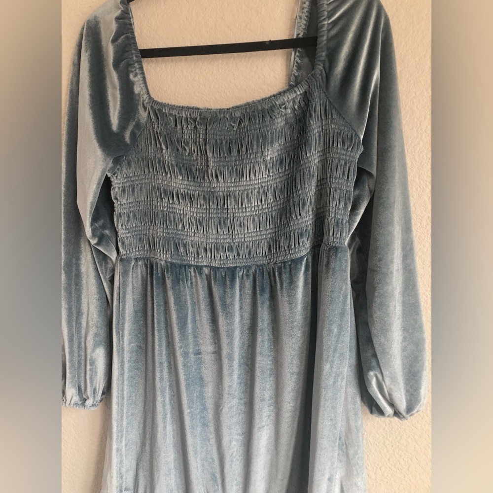 NWT LC Lauren Conrad satin blue square neck velvet mini dress in medium - Picture 5 of 9